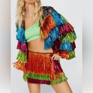NWT Nasty Gal Sequin Tinsel Tiered Shorts Perfect for the Era’s Tour!